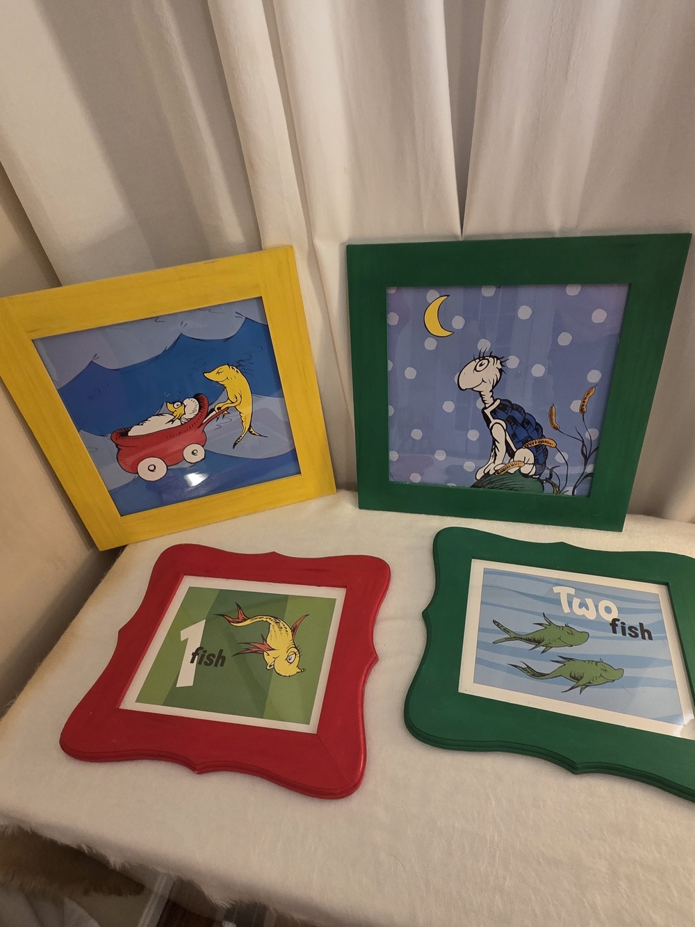 Dr. Seuss Wood Framed Wall Art Set - Yellow, Green, Red, Blue One Fish Two Fish